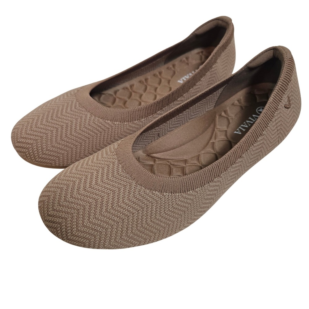 Vivaia Clair Round Toe Chevron Flats Sz 42 10.5 Espresso Tan‎ Slip On
